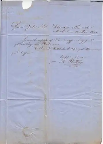 Meckenheim - Neuwied  Brief 1866 mit K1s Stempel (12154