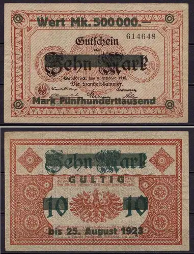 Niedersachsen - Osnabrück/Handelsk. 500.000 Überdr.1923 10 Mark 1918 1914