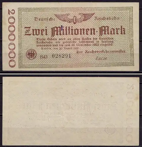 Reichsbahn Berlin 2 Millionen Mark 1923 XF (ca976