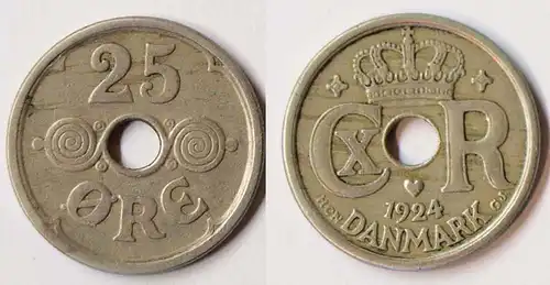 Dänemark/Denmark 25 Oere 1924 Christian X.    (r769