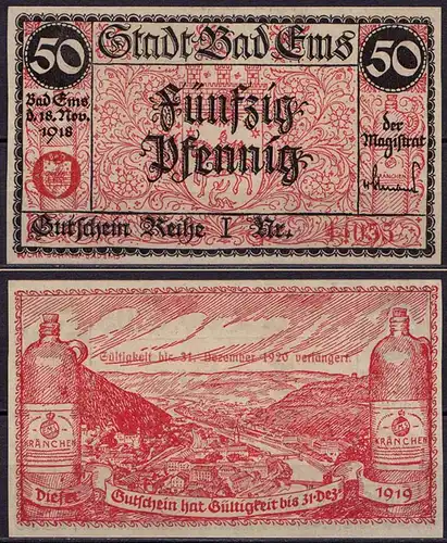 Pfalz - Bad Ems 50 Pfennig 1918 Gutschein/Notgeld Kränchen  (cb044