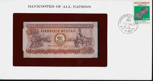 Banknotes of All Nations - Mozambique 50 Meticais 1980 Pick 125 UNC Notenbrief