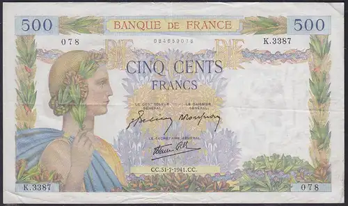 Frankreich - France 500 Francs Banknote 31-7-1941 VF Pick 94b   (12345