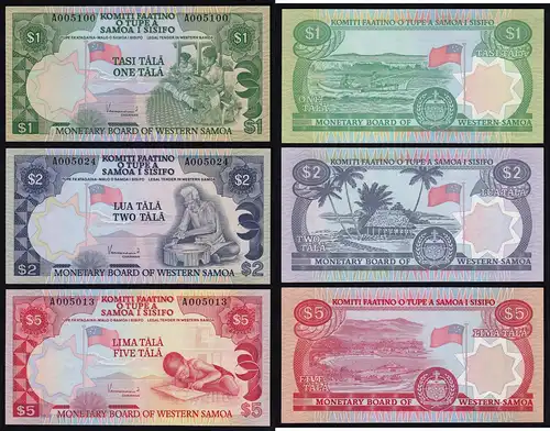 West-Samoa - 1, 2, 5 Tala Banknote 1980 Pick 19, 20, 21 UNC    (16198