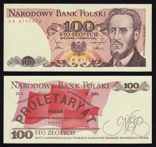 Polen - Poland - 100 Zlotych Banknote 1986 UNC Pick 143e  (16223