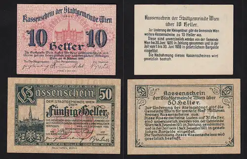 Österreich - Austria 10 + 50 Heller Wien 1920 Notgeld   (16530