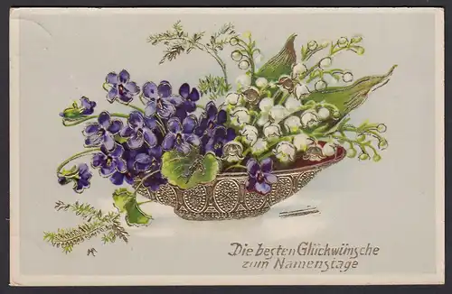 AK Namenstag Blumen Schale Golddruck  (16724