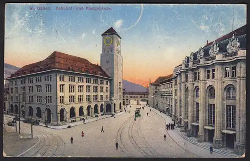 AK Schweiz St. Gallen Bahnhof und Postgebäude  (16767
