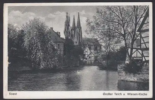 AK Soest in Westfalen Grosser Teich und Wiesen-Kirche  (17014