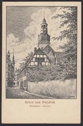 AK Bielefeld Altstädter Kirche Federzeichnung von E.Knorr 1929  (17025