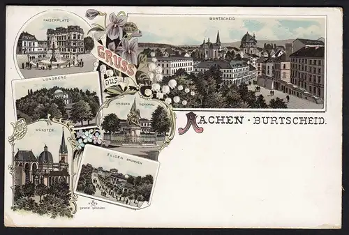 AK Litho Gruss aus Burtscheid Aachen ungebraucht mit Kaiserplatz  (17080