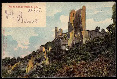 AK Drachenfels Ruine seltene erhabene Prägekarte 1905  (17132