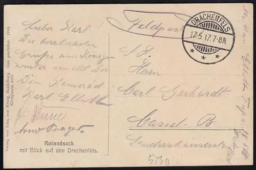 AK Rolandseck Remagen Hotel GROYEN Auto Garage  Feldpost 1917 (17135