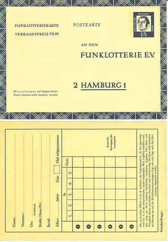 BRD Bundesrepublik Ganzsache 1963 Funklotteriekarte 15 Pfg. Luther FP10  (00217