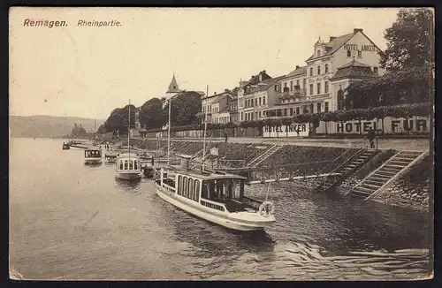 AK Remagen Rheinpartie Hotel Anker Schiffe 1916 Feldpost   (17167