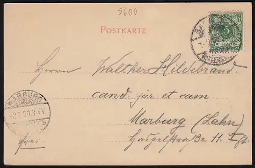 AK Litho Barmen Anlagen Ringelthal 1900 nach Marburg  (17231
