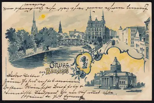 AK Litho Gruss aus Barmen 1899 nach Riede/Fritzlar  (17232