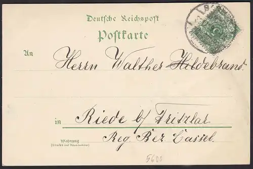 AK Litho Gruss aus Barmen 1899 nach Riede/Fritzlar  (17232