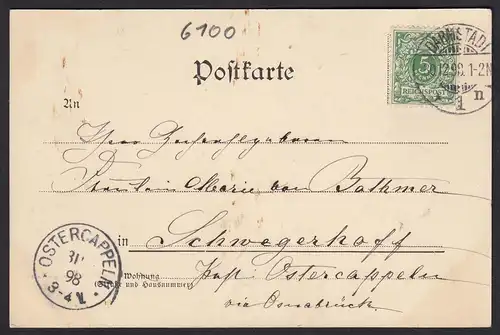  AK Gruss aus Darmstadt Scheppe Allee 1898 nach Ostercappeln  (17300