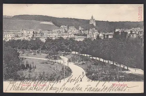  AK Wiesbaden Nerothal mit Kapelle 1902 nach Bad Nauheim   (17312