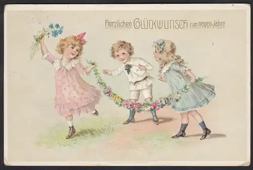 AK Glückwunsch zum Neuen Jahre 1912/13 Prägedruck Kinder Blumen (17480