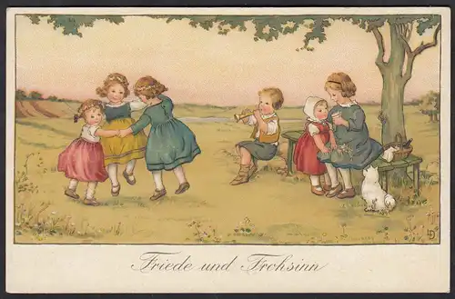 AK Kunst Postkarte Friede und Frohsinn Kinder  (17493