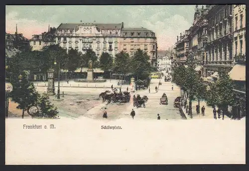 AK Frankfurt a. M. Schillerplatz Cafe Pferde Fuhrwerke  (17431