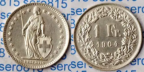 Schweiz - Switzerland 1 Franken Silber-Münze 1964   (r1313