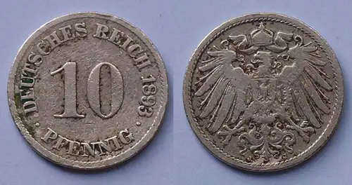 10 Pfennig 1893 J Deutsches Kaiserreich Empire Jäger Nr. 13   (17722