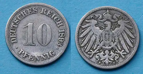 10 Pfennig 1893 F Deutsches Kaiserreich Empire Jäger Nr. 13   (17724