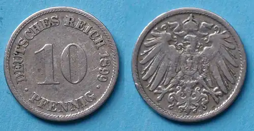 10 Pfennig 1899 D Deutsches Kaiserreich Empire Jäger Nr. 13   (17742