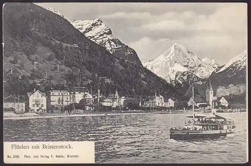 AK Flüelen mit Bristenstock Schiff Schweiz   (12240