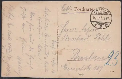 AK Crefeld Rheinstraße mit Dionysiuskirche Fedpost 1917 (12457