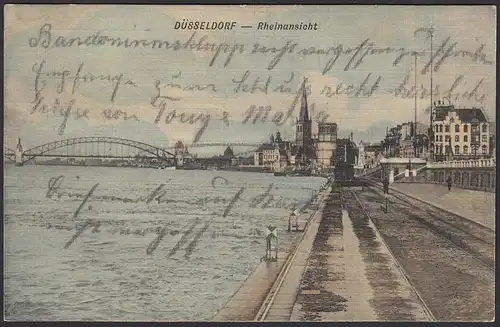 AK  Düsseldorf Rheinansicht Brücke 1903 (12508