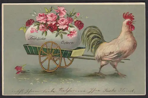AK Fröhliche Ostern PrägekarteHahn Ei Wagen 1906    (17475