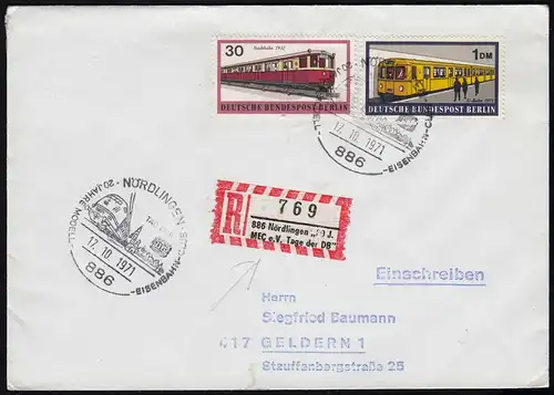 Nördlingen 1971 Sonder R-Zettel auf Brief Tag der Eisenbahn  (17510