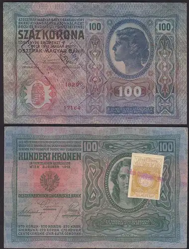 Österreich/Ungarn 100 Kr. Jugoslawien ex Staaten mit Briefmarke und Stempel 