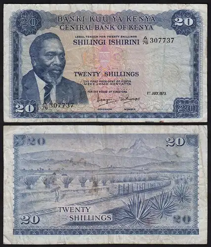 KENIA - KENYA 20 Shillings Banknote 1973 Pick 8d F/VF    (18038