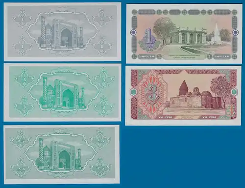 USBEKISTAN - UZBEKISTAN 5 Stück Banknoten 1992-94 UNC (18190