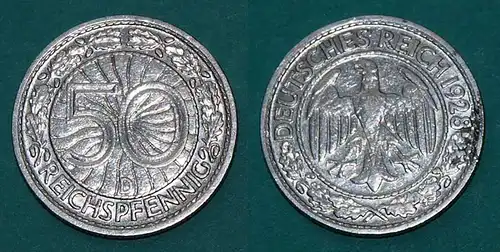 50 Reichpfennig 1928 D Deutsches Reich Weimar - Jäger 324   (18413