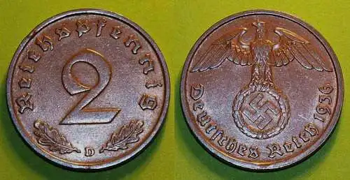 2 Reichspfennig 3. Reich Third Reich 1936 D Jäger 362  (18555