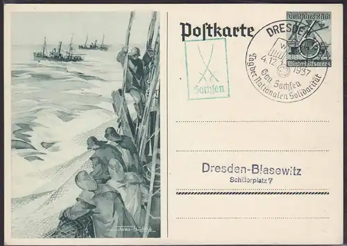 3.Reich Ganzsache SST Gau Sachsen Nationale Solidarität 1937   (11369