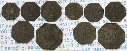 Hamm Westfalen 1 - 50 Pfennig 1917 Zinn Satz (5) Notgeld/Kriegsgeld  (p805