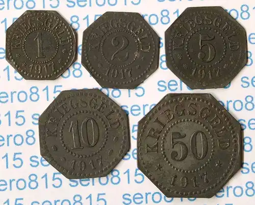 Hamm Westfalen 1 - 50 Pfennig 1917 Zinn Satz (5) Notgeld/Kriegsgeld  (p805