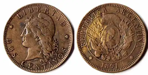 Argentinien - Argentina 10 Centavos Münze 1891  (p427