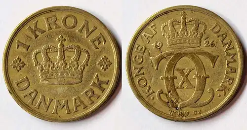 Dänemark - Denmark 1 Kronor Münze 1926 Christian X.1912-1947   (r759