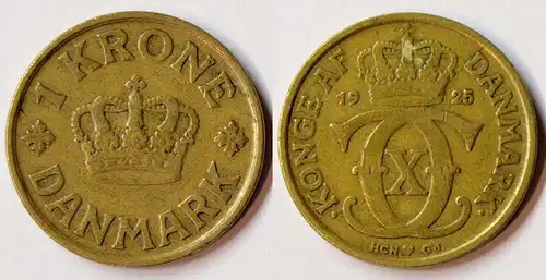 Dänemark - Denmark 1 Kronor Münze 1925 Christian X.1912-1947   (r758