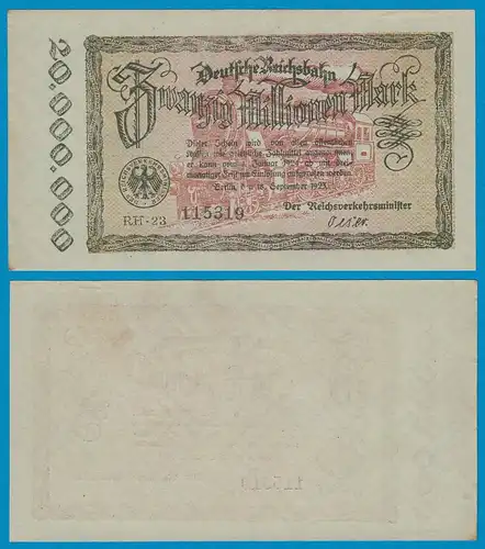 Reichsbahn Berlin 20 Millionen Mark 1923 meist gutes VF    (18744