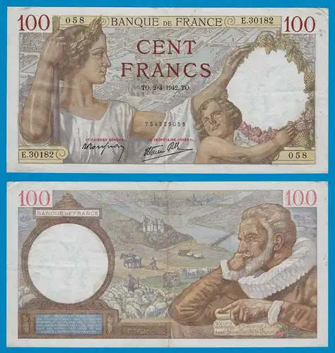 Frankreich - France - 100 Francs 1942 Pick 94 gutes VF   (18802