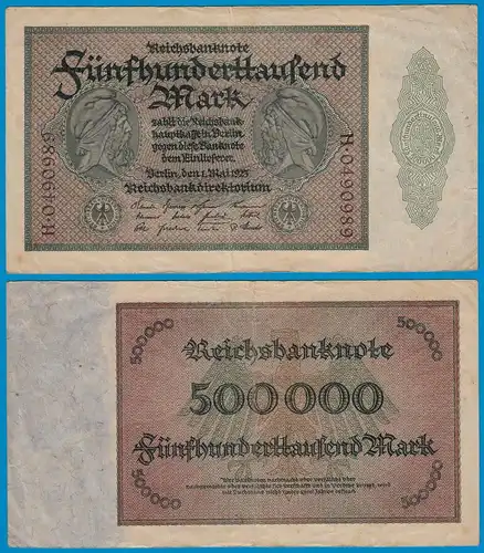 Reichsbanknote - 500.000 500000 Mark 1923 Ros. 87c Pick 88 VF    (18808